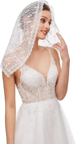 Vista 3 de Velo de encaje Mantilla para capilla de iglesia, velo católico, encaje catolicismo