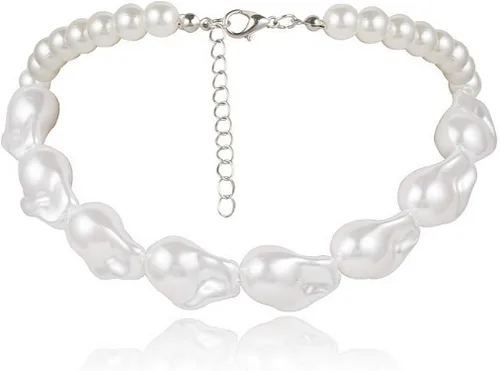 Vista 5 de Cathercing Gargantilla con colgante de perlas irregulares barrocas para mujer, dije vintage, cadena ajustable, simple y elegante, accesorios lindos