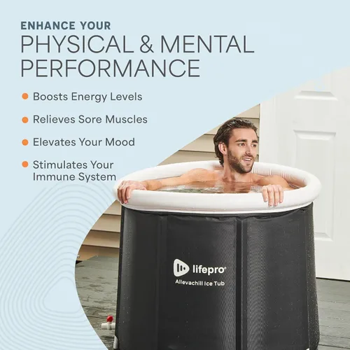 Vista 2 de Lifepro - Bañera de hielo portátil con tapa y bolsa de almacenamiento, ligera, duradera para sesiones de terapia en el hogar, bañera de hielo