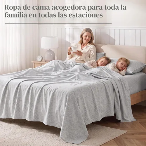Vista 9 de Comfort Spaces Juego de sábanas 100% algodón transpirable, ligero, suave, con bolsillo elástico de 12 pulgadas que se adapta a colchones de hasta 14
