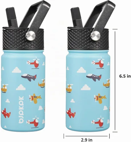 Vista 2 de BJPKPK Botella de agua con tapa con pajilla, botella de agua aislada de 15 onzas, botellas de agua de metal de acero inoxidable, termo reutilizable