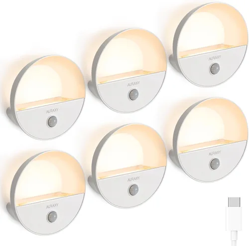 Vista 10 de AURAXY - Luz nocturna recargable con sensor de movimiento, luces nocturnas LED de batería, luz blanca fría magnética autoadhesiva con sensor