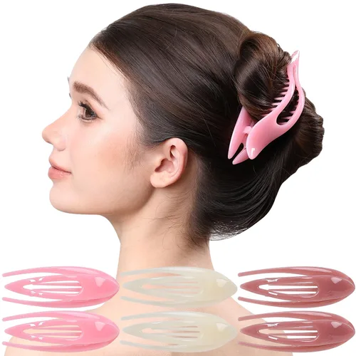 Vista 8 de RC ROCHE 6 piezas de pinzas planas para el cabello con gran garra para cabello grueso, diseño francés de pico de pato, para mujer, sin (Large) Negro
