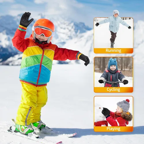 Vista 6 de Guantes deportivos cálidos de invierno para niños, clima frío, pantalla táctil, resistente al viento, para nieve, ciclismo, senderismo, fútbol, al