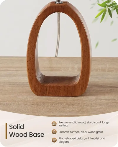 Vista 5 de LE07TLP205 - Juego de 2 lámparas de mesa de madera, lámpara de noche pequeña de 14.2 pulgadas con pantalla de lino beige y base de madera de perlado