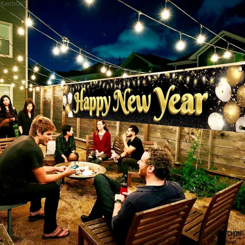 Vista 2 de KatchOn, Pancarta Grande de Feliz Año Nuevo 2026-120x20 Pulgadas Pancarta de NYE Letrero de Feliz Año Nuevo para el Jardín para Decoraciones