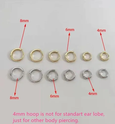 Vista 3 de Aretes de aro pequeños minimalistas para mujeres y niñas, plata de ley 925, pulido dorado, mini arracadas para cartílago, hélix, envoltura fina
