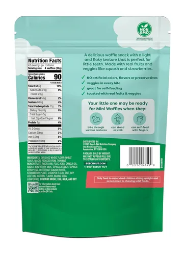Vista 2 de Beech-Nut Bocadillos para Niños Pequeños, Mini Wafles con Verduras Ocultas, Butternut Berry, Sin OGM, Bolsa de 3.2 oz (Paquete de 7)