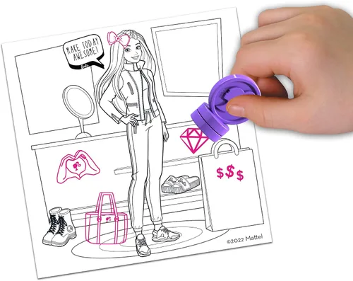 Vista 6 de Barbie Juego de sellos de boutique, sellos creativos para que los niños exploren la imaginación y el diseño, kit de sellos aptos para niños