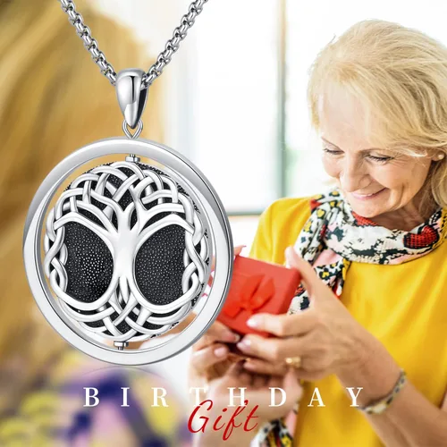 Vista 3 de Collar de árbol de la vida para mujeres y hombres, collar con colgante de árbol genealógico celta de plata de ley, collar personalizado con fotos