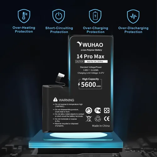 Vista 4 de Batería para iPhone 14 Pro Max, 5600 mAh actualizada para iPhone 14 Pro Max A2894 A2651 A2893 A2895 Batería con protector de lente de cámara +