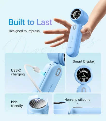 Vista 3 de Diveblues Ventilador turbo de mano portátil de alta velocidad, alimentado por batería recargable USB, pequeño ventilador de bolsillo portátil