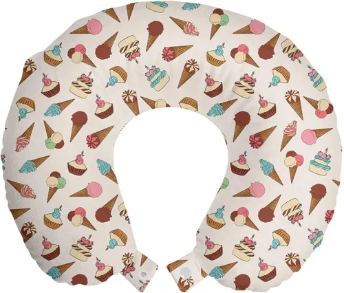 Vista 11 de Ambesonne Almohada de viaje para pizza, con patrón dibujado a mano, menú de pizzería, comida rápida, deliciosa comida gourmet, accesorio de viaje