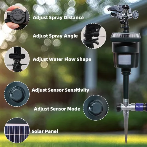 Vista 3 de [Actualizado 2025] Yardeen - Aspersor solar con sensor de movimiento, rociador de agua ajustable para jardín con estaca. Se puede seleccionar