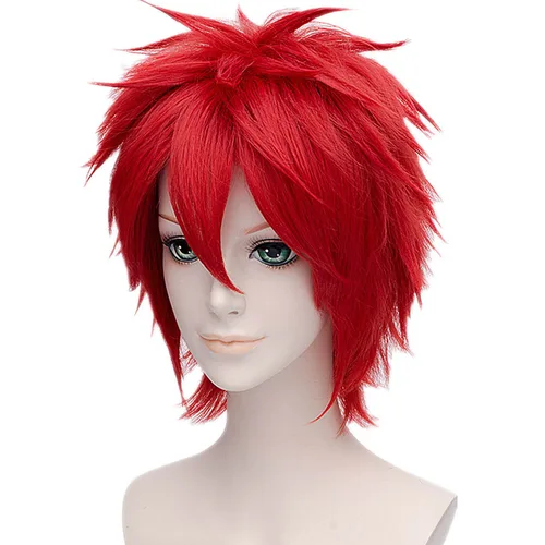 Vista 2 de MSHUI corto rojo peluca anime traje Cosplay Pelucas