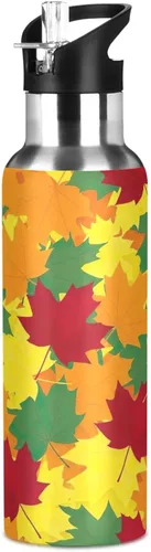 Vista 8 de Stainless Steel Vacuum Insulated Water Bottle 32 Oz, Leakproof Water Bottles for Gym Outdoor Travel School, Autumn Maple Leaves