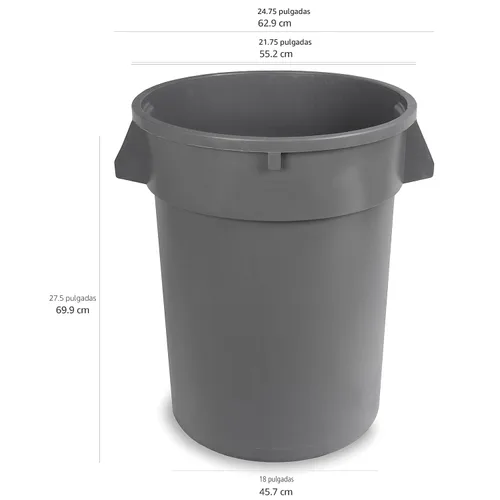 Vista 7 de AmazonCommercial - Cubo de basura redondo resistente de 32 galones, gris, paquete de 2