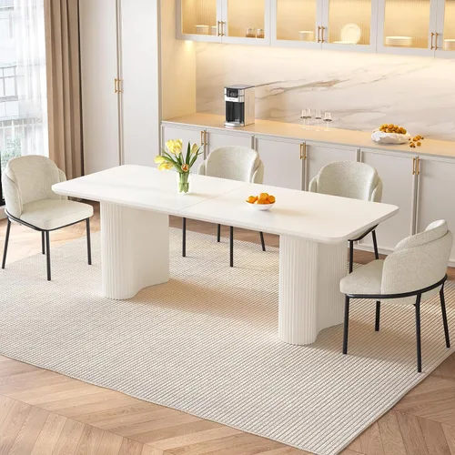 Vista 17 de Mesa de comedor rectangular de 62.99 pulgadas para 4-6 personas, mesa de cocina moderna con patas en forma de onda, mesas de comedor para cocina