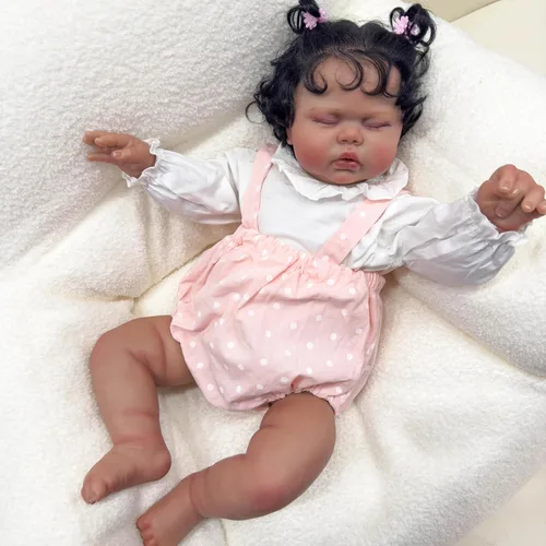 Vista 3 de Angelbaby Muñecas de Bebé Reborn de Niña Negra de la Vida Real de 24 Pulgadas, Muñeca de Niña Pequeña Reborn Afroamericana Grande de Silicona Suave