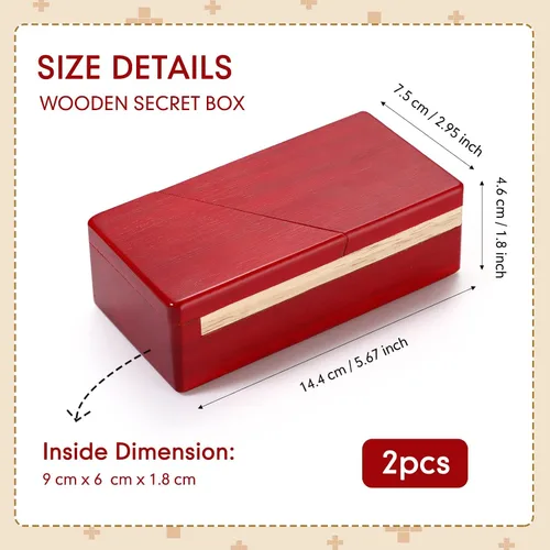 Vista 2 de Zhanmai Paquete de 2 cajas de rompecabezas imposible de madera, caja secreta de rompecabezas con cajón, mini rompecabezas 3D, regalo mágico