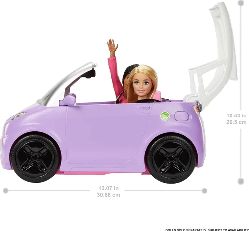 Vista 3 de Accesorios para Muñeca Barbie, Vehículo Eléctrico de Juguete con Estación de Carga, Enchufe y Techo Solar, Vehículo Convertible Morado de 2 Asientos