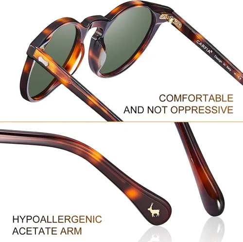 Vista 33 de CARFIA Gafas de sol polarizadas de acetato redondo para mujer, protección UV de cara pequeña con funda de cuero CA5288
