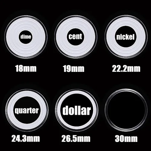 Vista 5 de Muqing 240 piezas 30 mm, porta cápsulas de monedas de plástico, 5 tamaños, protector de junta para coleccionistas, suministros redondos