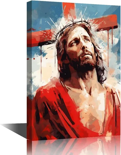 Vista 12 de Lienzo decorativo para pared de sala de estar, impresión retro con luz de esperanza de Jesús, 1 panel, póster de lienzo moderno para dormitorio