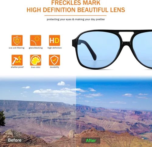 Vista 4 de Lentes de sol vintage retro de los años 70 para mujer y hombre, montura clásica, cuadrada y grande estilo aviador, lentes naranjas de moda UV400