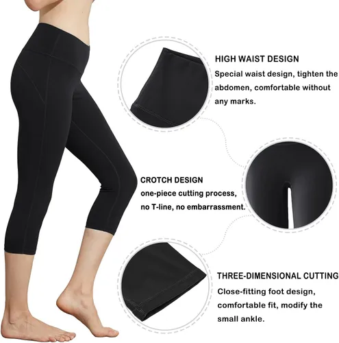Vista 7 de Yoga Pants for Women Workout Shorts, 7 inch Slimfit Capris Rash Guard Leggings Tummy Control