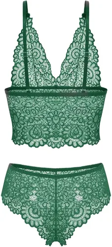 Vista 2 de Lziizl - Conjunto sexy de bralette y bragas de encaje para mujer 2 piezas talla S-XXL