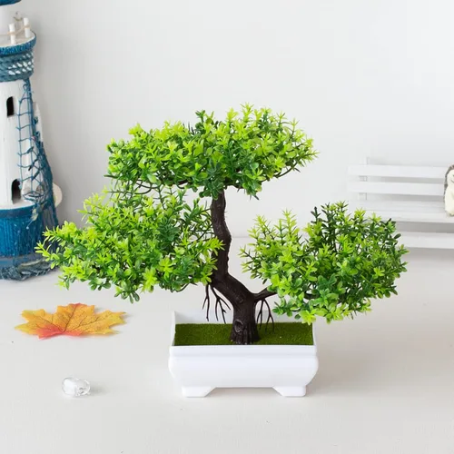 Vista 4 de Árbol bonsái artificial simulación planta en maceta oficina sala de estar decoración del hogar verde