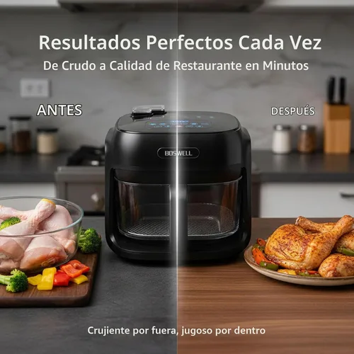 Vista 3 de Freidora de aire de vidrio de 7.5 cuartos de galón, cuenco para freír transparente, circulación de aire caliente de 360°, control táctil digital,