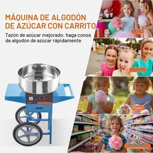 Vista 6 de VEVOR - Máquina eléctrica para hacer algodón de azúcar con carro, máquina comercial para hacer caramelo de 1000W con tazón de acero inoxidable