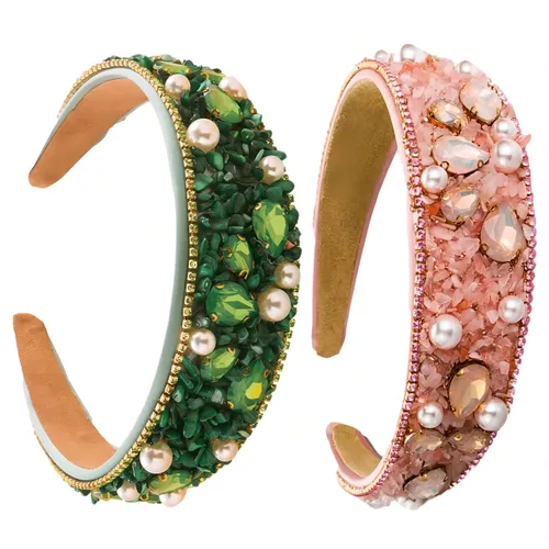 Vista 15 de Diademas turquesa para mujeres y niñas, banda ancha antideslizante para la cabeza, bandas para la cabeza con nudo superior, diadema de perlas de Azul