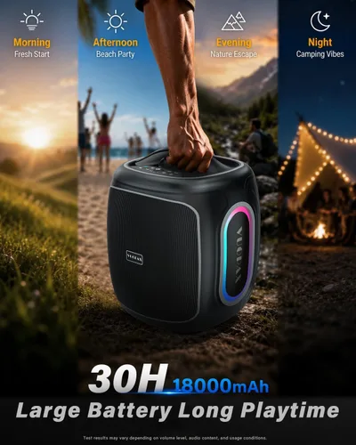 Vista 5 de Altavoz Bluetooth portátil inalámbrico, 200 W pico fuerte súper Gris