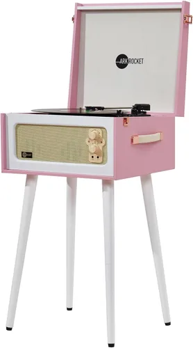 Vista 10 de Arkrocket Discovery II Tocadiscos retro de 3 velocidades con Bluetooth, consola con altavoces integrados y patas extraíbles (negro)