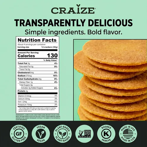 Vista 2 de Craize Everything Crisps - Galletas de maíz tostadas sin gluten, veganas, kosher, paquete de 3, 4 onzas cada una