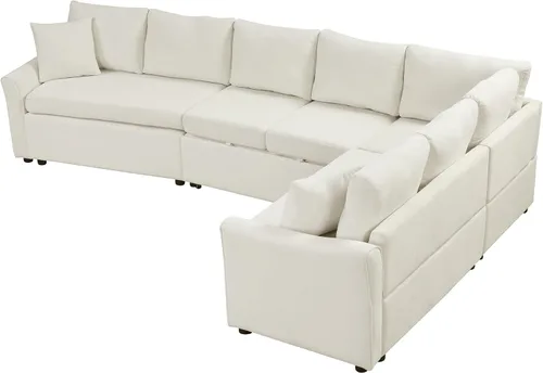 Vista 9 de JIVOIT Sofá cama moderno en forma de L con dos almohadas de respaldo, sofá cama modular de 124.8 pulgadas con cama extraíble, sofá modular Beige 052