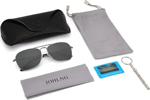 Vista 6 de IOHLNG Lentes de sol cuadrados de aviador para mujeres y hombres, polarizados, militares, cuadrados, clásicos, vintage, de metal