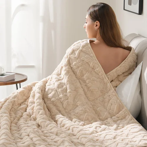 Vista 42 de Drewin Manta con peso de 15 libras para adultos, manta con peso de sherpa marrón suave y acogedora para dormir y relajarse, manta de cama gruesa