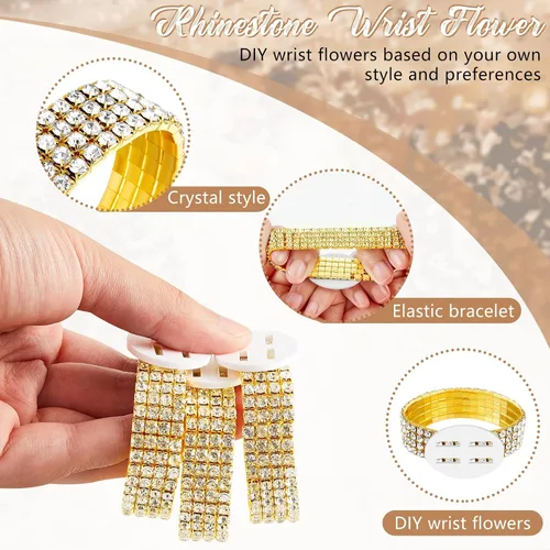 Vista 15 de Junkin 6 pulseras de ramillete con diamantes de imitación, elásticas, para decoración de bodas, bailes de graduación, aniversario (plateado)
