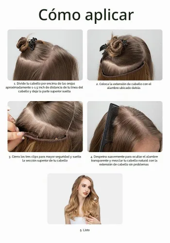 Vista 6 de SARLA Extensiones de cabello con alambre invisible con 3 clips, postizo sintético corto, ondulado, rizado, diadema ajustable transparente