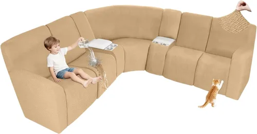 Vista 43 de ALIECOM Fundas 100% impermeables para sofá seccional reclinable, forma de L, elásticas, para esquina, funda para sofá seccional reclinable, lavable