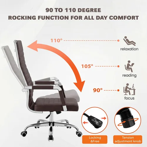 Vista 7 de Furmax Silla de oficina acanalada, respaldo alto, silla ejecutiva de conferencias ejecutiva, silla giratoria ajustable con brazos