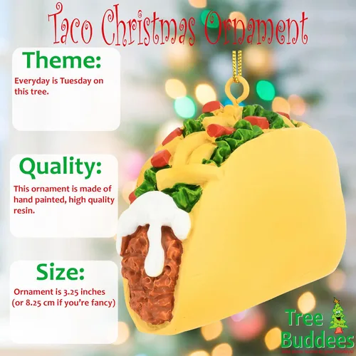 Vista 2 de Tree Buddees Adorno navideño de comida de tacos