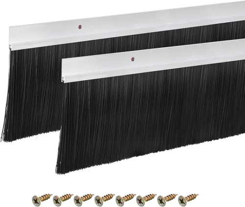 Vista 32 de uxcell 2 piezas barredor de cepillo inferior para puerta forma H base de aleación de aluminio con cepillo de nailon de 0.4 pulgadas para hogar