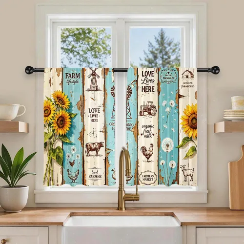 Vista 8 de Cortinas cortas de cocina de poliéster con estampado para puerta de granero, 27.5 pulgadas de ancho x 36 pulgadas de largo, cortinas de puerta