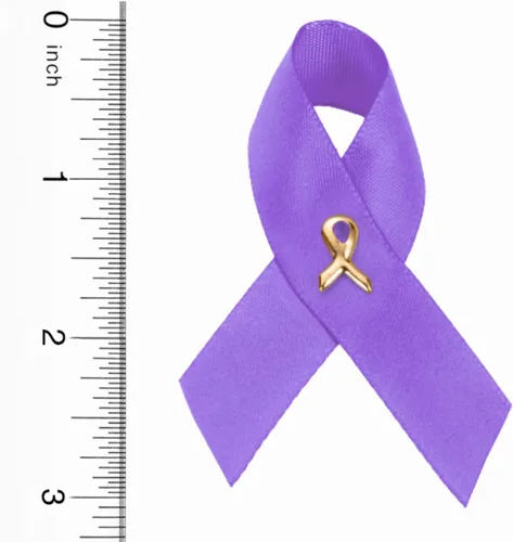 Vista 2 de Satin Purple Ribbon Awareness Pins Purple Ribbon Pins for Alzheimers, Domestic Violence, Epilepsy, Pancreatic Cancer, Lupus, Crohns Disease