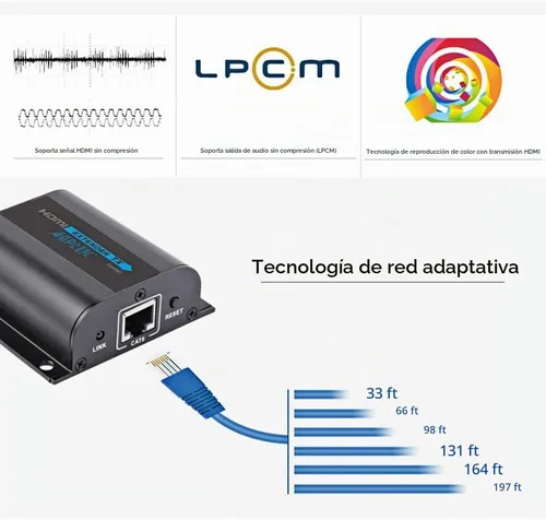 Vista 4 de MYPIN - Extensor HDMI 1080P sobre CAT6/7/8 hasta 190 pies (60m) a 1080p, soporta color profundo, 3D con control remoto IR (LKV372A)